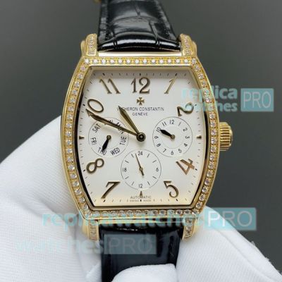 Swiss Copy Vacheron Constantin Malta Yellow Gold Case Diamond White Face Men's Watch 